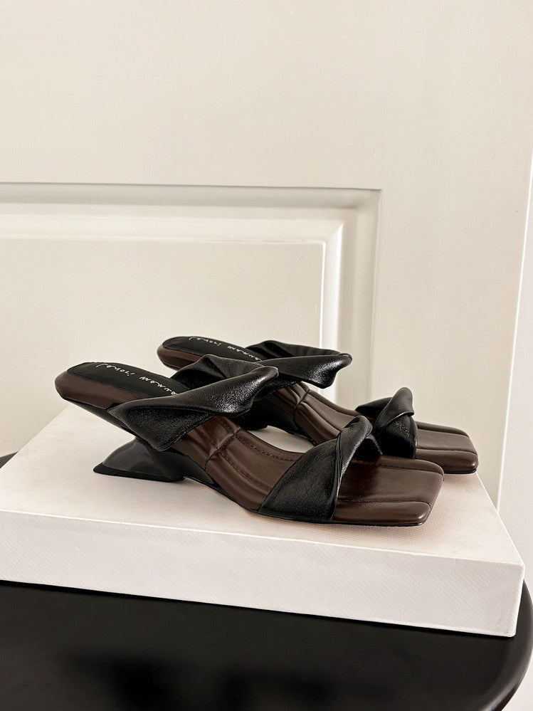 Karin Luna In Stock  Spot Goods   Square Toe One-Strap Irregular Heel Slippers