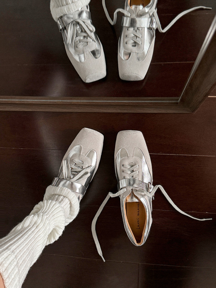 Karin Luna In Stock Spot Goods  Designed retro square-toe ballet shoes with laces