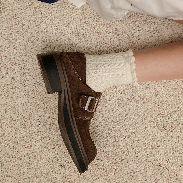 Karin Luna In Stock Spot Goods Metal Round Toe Cow Leather Thick Sole Flats