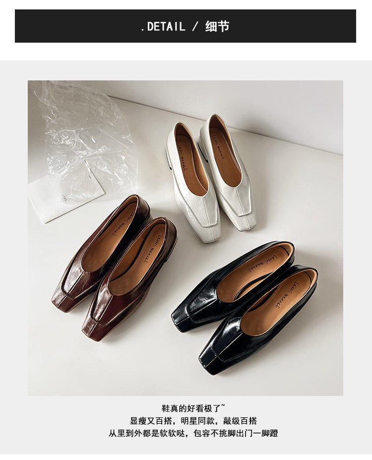 Karin Luna In Stock Spot Goods  Retro Full Leather Square Toe Shallow Mouth Single Shoes