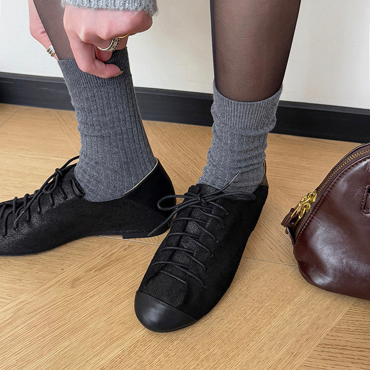 Karin Luna In Stock In Stock   Xiaohongshu Hot-Selling Lace-Up Round-Toe Deep Mouth Single Shoes