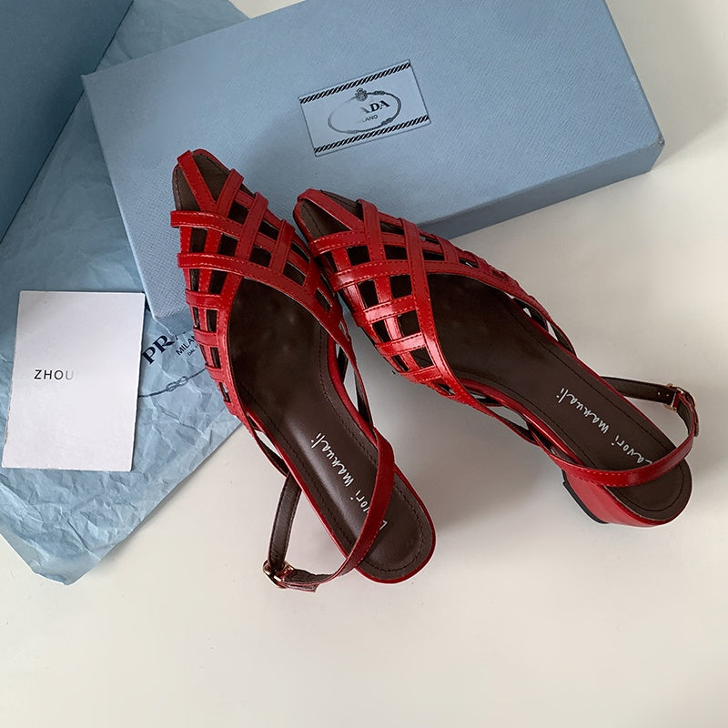 Karin Luna Braided Style ~Cross-woven Pointed Toe Closed-toe Sandals
