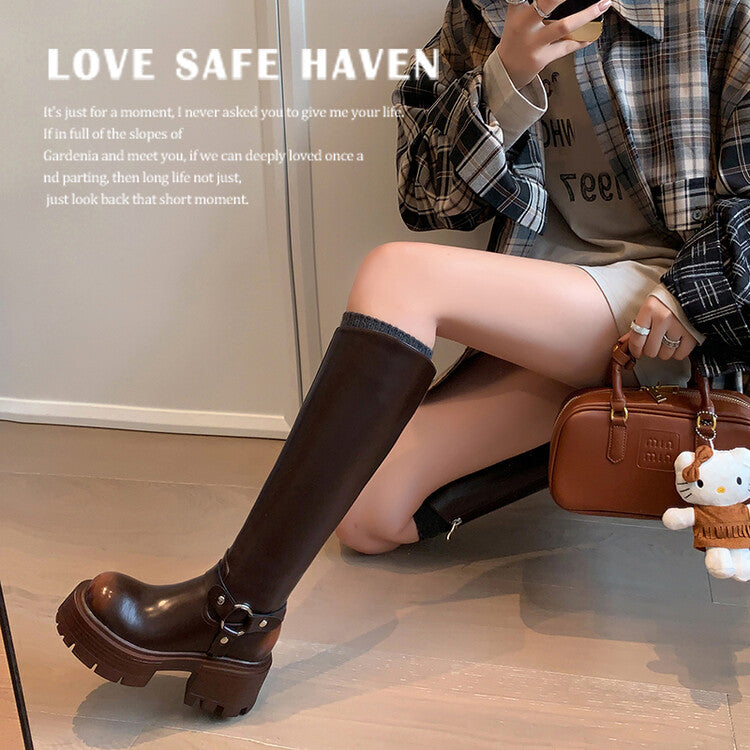 Karin Luna In Stock In Stock Slimming Diagonal Cut Tube Top  Best-selling in stock Retro Metal Buckle Thick-Soled Long Boots