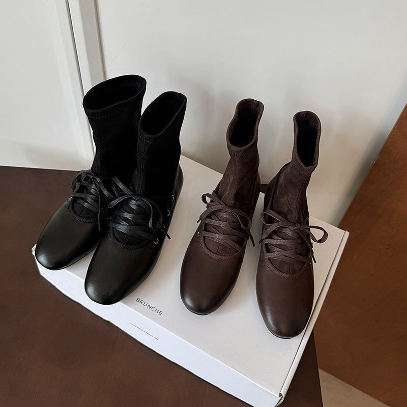 Karin Luna Round Toe Internal Height Increase Lace-up Ankle Boots