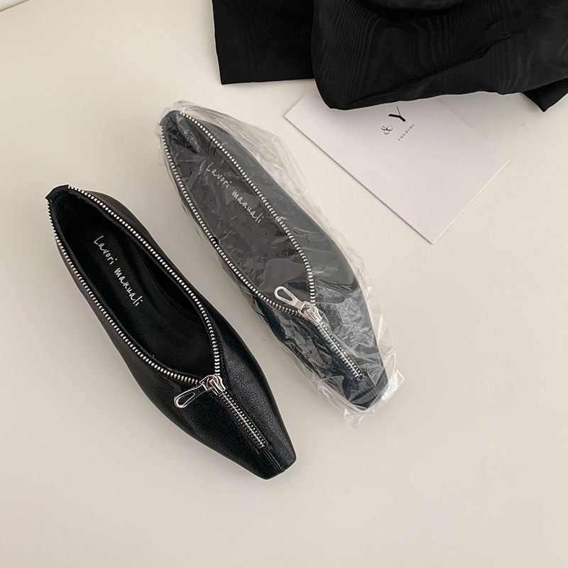 Karin Luna In Stock In Stock ~Basic Versatile Light Luxury Zipper Small Square Toe Flats
