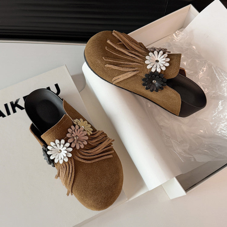 Karin Luna   Tassel Three-Dimensional Flower Thick-Soled Closed-Toe Slippers