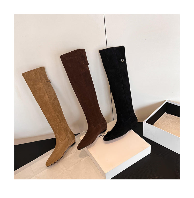 Karin Luna In Stock Spot Goods Vintage Cowhide Leather Two-Way Wear Pointed Toe Height-Increasing Long Boots