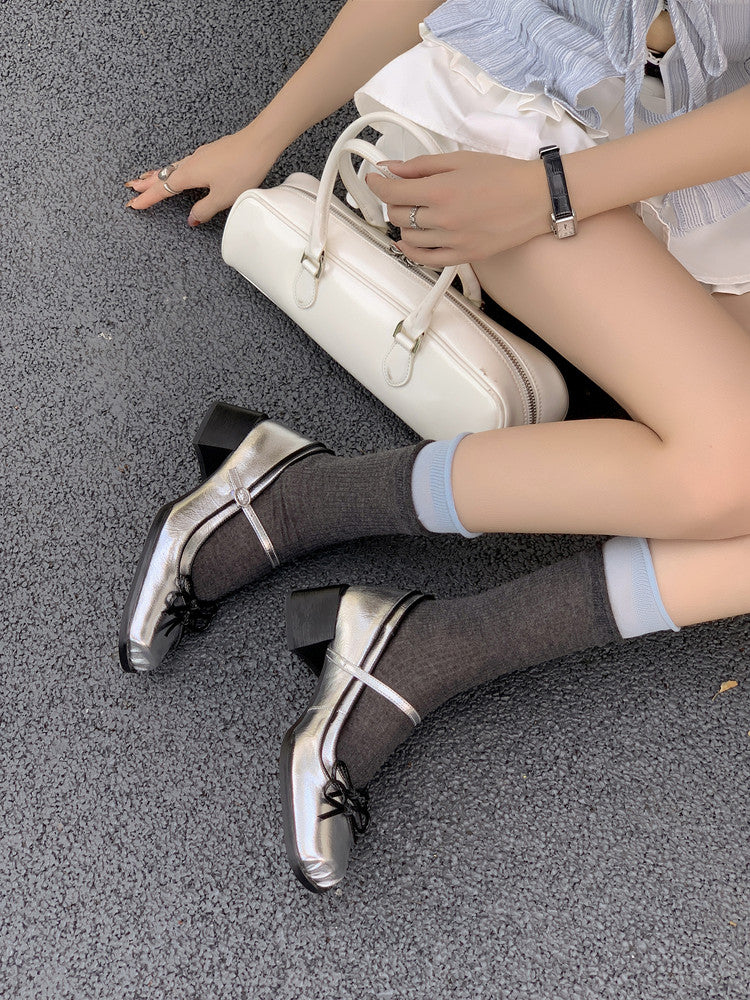 Karin Luna In Stock Spot Goods   One-strap Bowknot Square Toe Chunky Heel Mary Jane Shoes