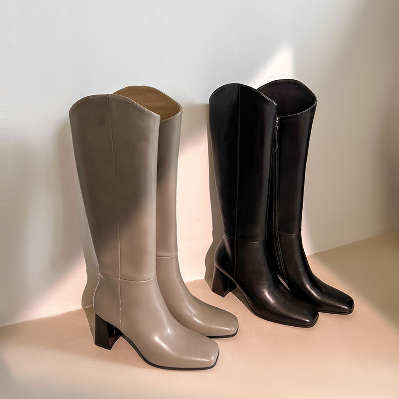Karin Luna In Stock Spot Goods  Chunky Heel Side Zipper Riding Boots