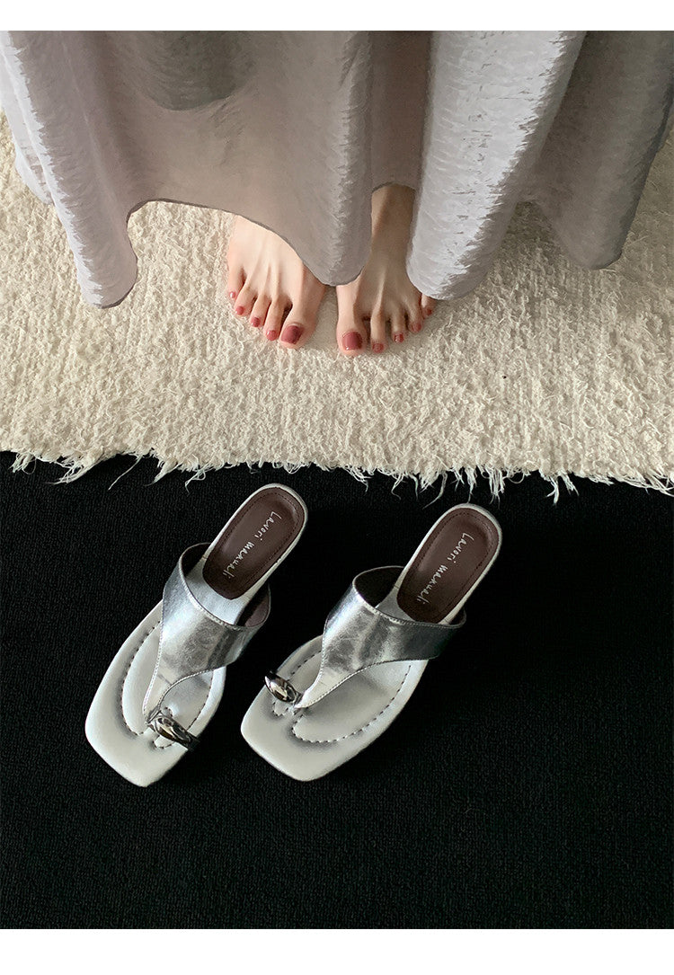 Karin Luna In Stock Spot Goods Clip-toe Square Toe Metal Buckle Minimalist Slippers