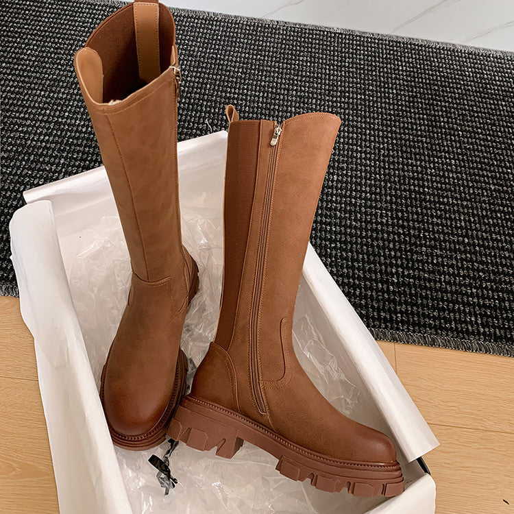 Karin Luna In Stock Versatile Irregular Stretch Fabric Long Boots
