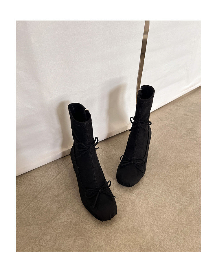 Karin Luna In Stock Spot Goods Hot-Selling Sweet Standard Bow Round-Toe Slim Short Boots