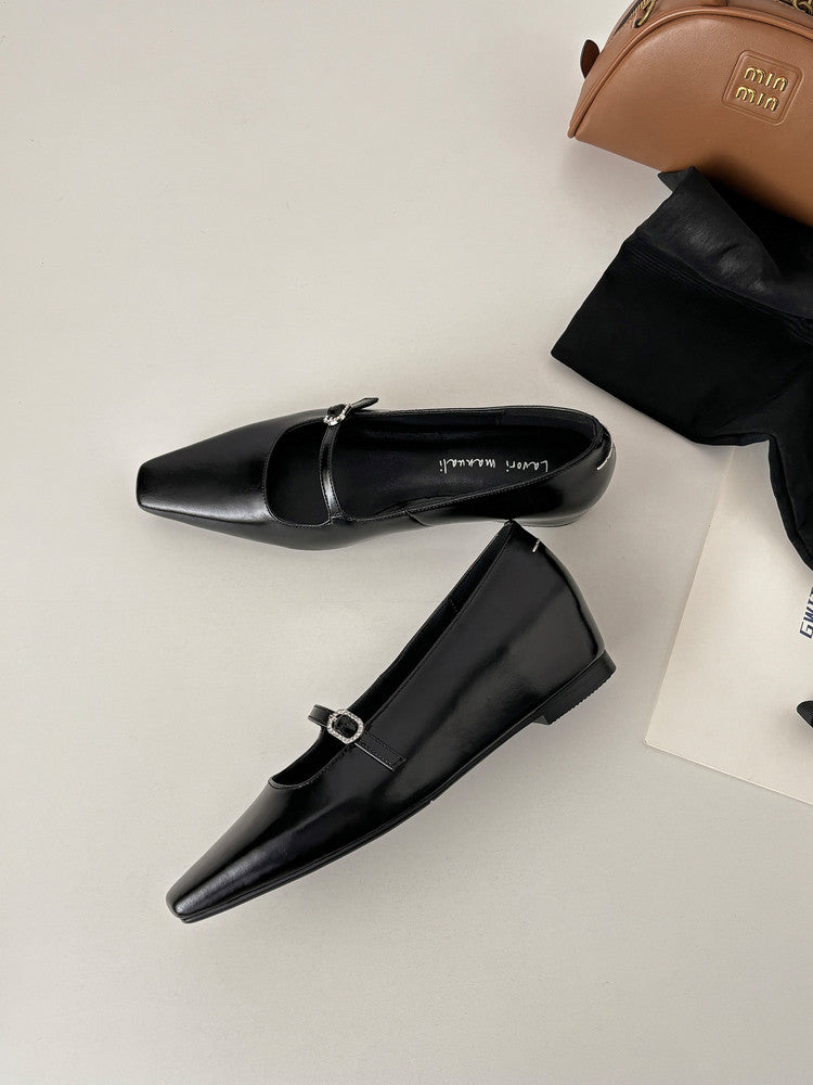 Karin Luna In Stock Spot Goods  Elegant Square-Toe One-Strap Height-Increasing Flats
