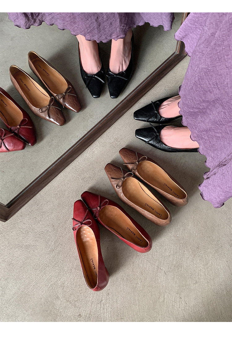Karin Luna Full Layer Inside and Out~Basic Versatile Small Square Toe Butterfly Knot Irregular Heel Single Shoes