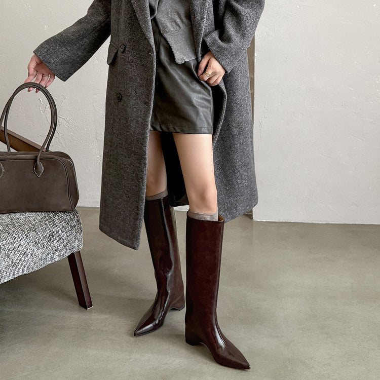 Karin Luna Minimalist Style High Tube Pointed Toe Hidden Heel Boots
