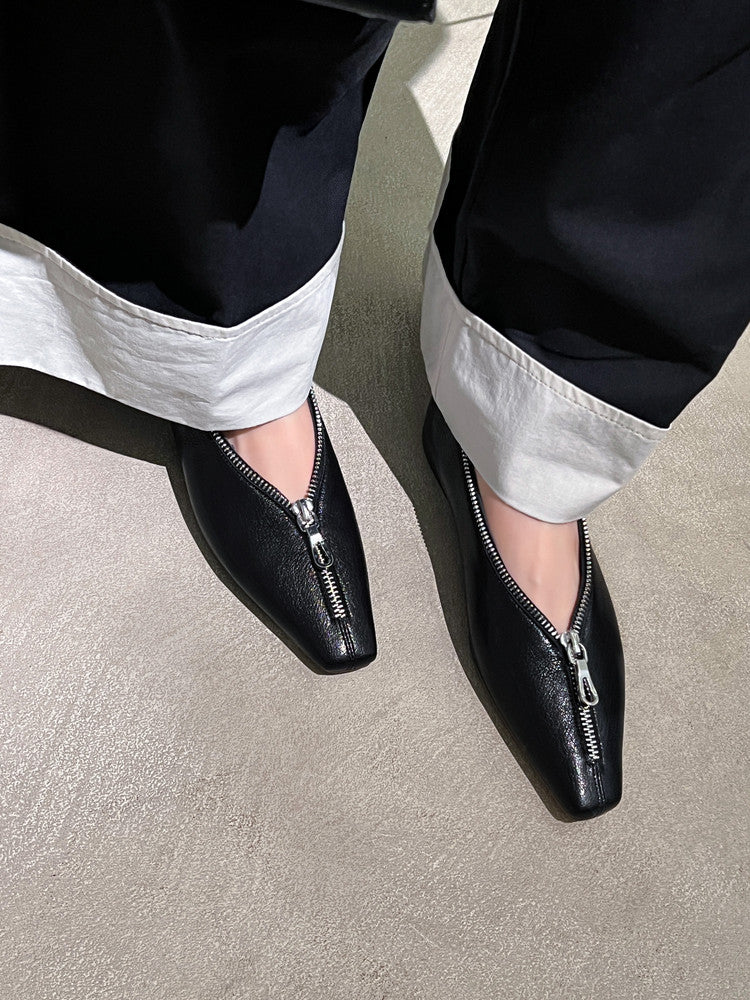 Karin Luna In Stock In Stock ~Basic Versatile Light Luxury Zipper Small Square Toe Flats