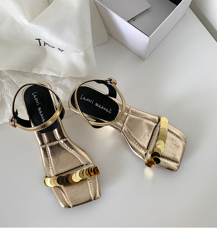 Karin Luna In Stock Spot Goods   Sequin One-Strap Irregular Heel Sofa Insole Sandals