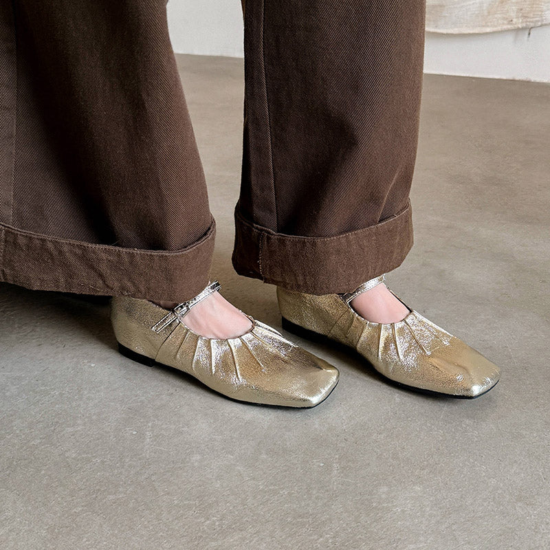 Karin Luna In Stock Spot Goods  Vintage Wrinkled One-Strap Granny Flats