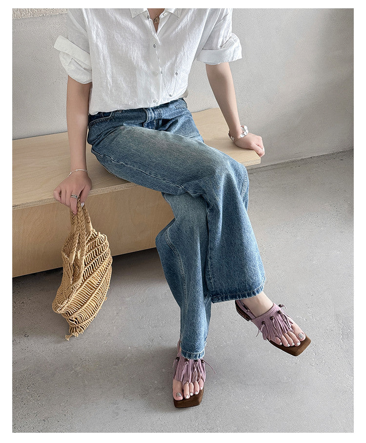 Karin Luna  Tassel Series~Spot Goods  In-stock Clip-toe Square Toe Sandals
