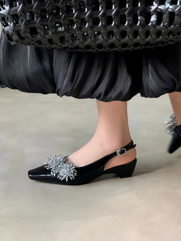 Karin Luna Brilliant Fireworks~Elegant Square-Toed Closed-Toe Chunky Heel Sandals