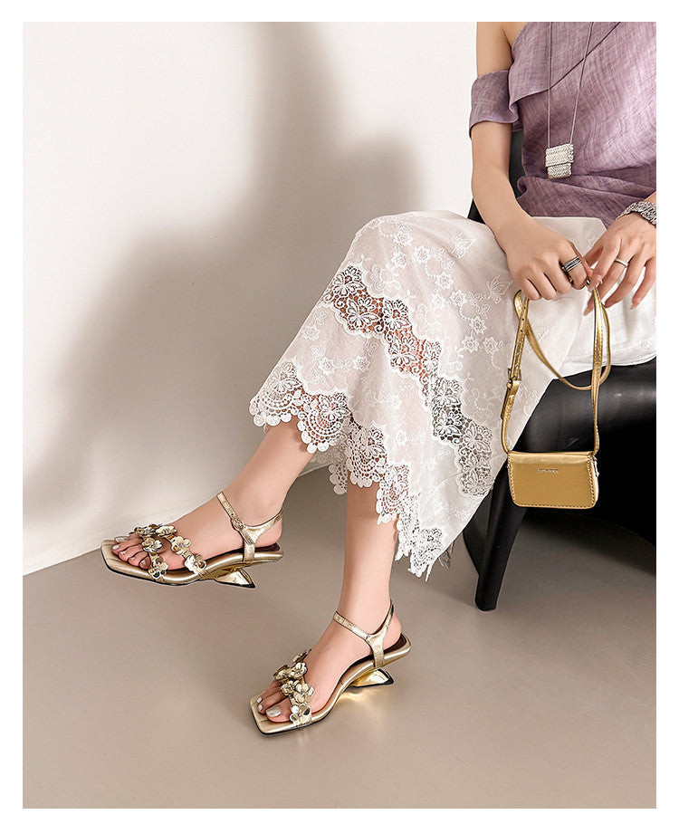 Karin Luna In Stock Spot Goods All the Best Square-Toed Sequin Flower Sandals