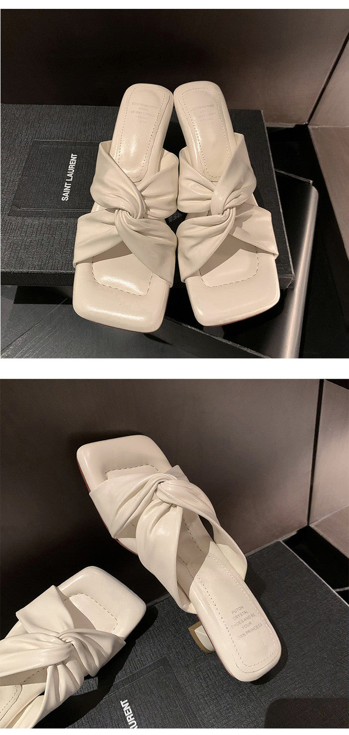 Karin Luna In Stock Spot Goods   Absolutely amazing4Color Cross Strap Thick Heel Square Toe Soft Slippers