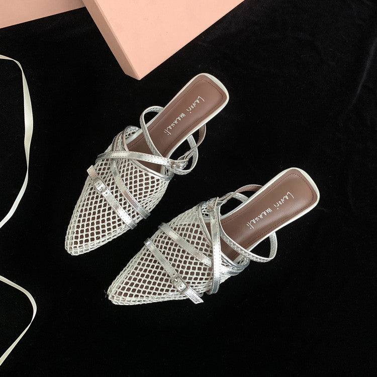 Karin Luna In Stock  Spot Goods  Mesh Series Elegant Closed-Toe Belt Buckle Slippers