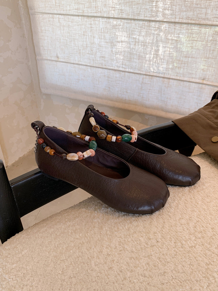 Karin Luna Full Layer Inside and Out~Elephant Pattern Round Toe Hidden Wedge Granny Shoes