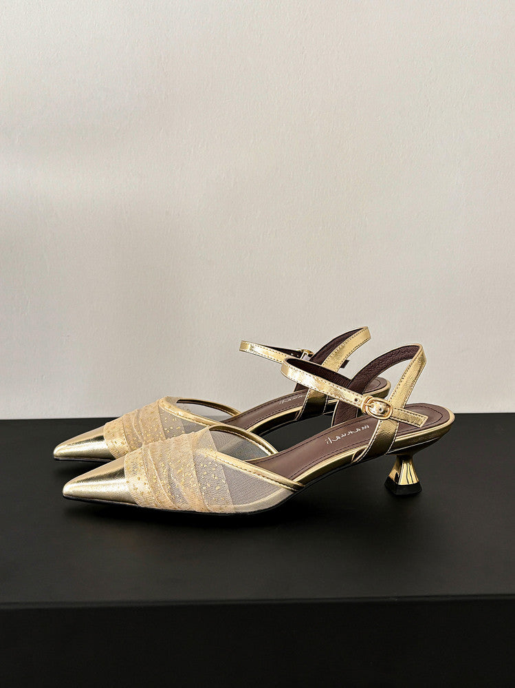 Karin Luna In Stock Spot Goods  Elegant Mesh Pointed Toe Sandals