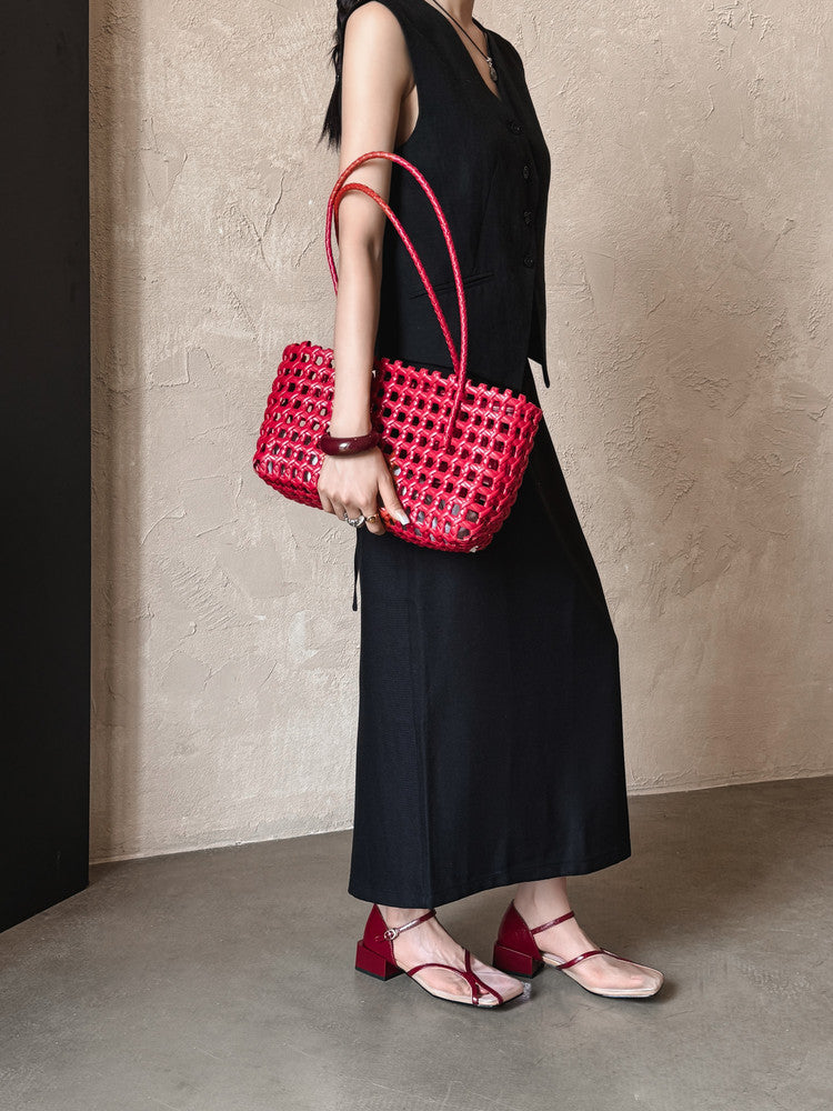 Karin Luna In Stock In Stock  Internet Celebrity Style Square Toe Mesh Chunky Heel Sandals