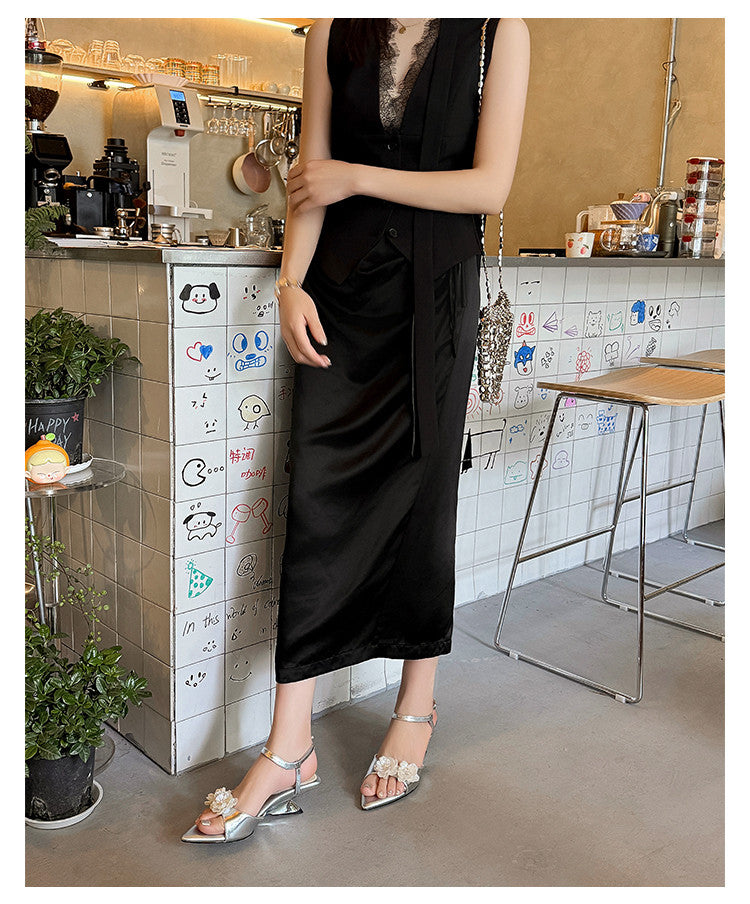 Karin Luna In Stock Spot Goods  Classic Camellia Pointed Toe Elegant Irregular Heel Sandals