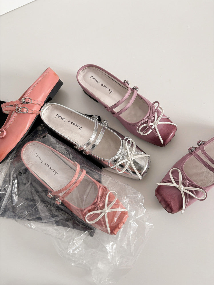 Karin Luna In Stock In Stock   Summer New Sweet Bowknot Color Block Square Toe Height-Increasing Slippers