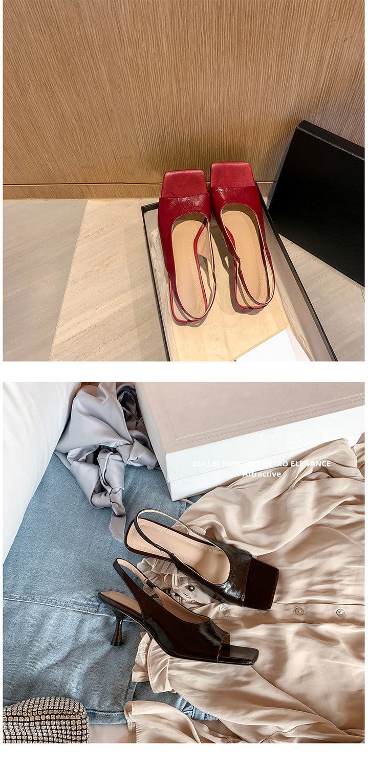 Karin Luna Classic Style Square Toe Open Toe French Retro Sandals