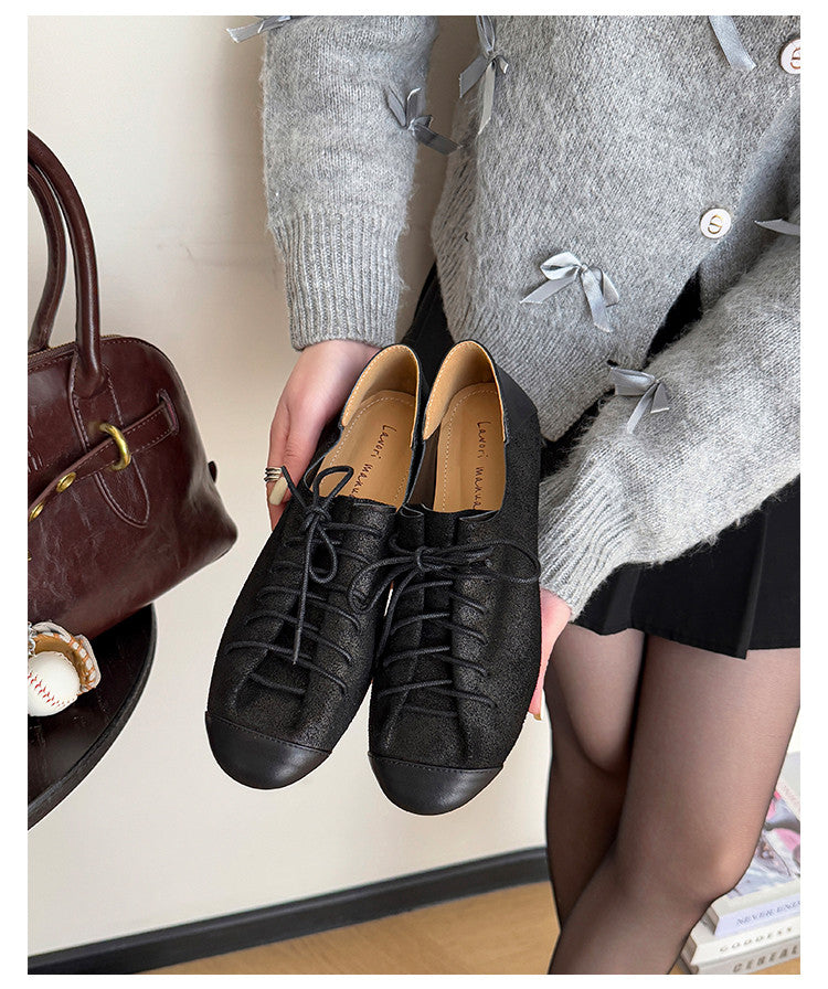 Karin Luna In Stock In Stock   Xiaohongshu Hot-Selling Lace-Up Round-Toe Deep Mouth Single Shoes