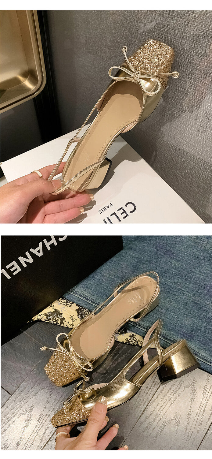 Karin Luna In Stock Spot Goods  Square Head Butterfly Knot Square Toe Unique Gretel Sandals