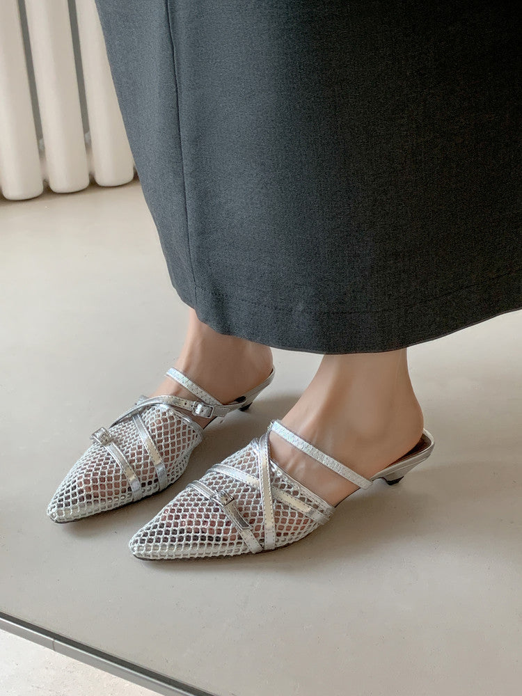 Karin Luna In Stock  Spot Goods  Mesh Series Elegant Closed-Toe Belt Buckle Slippers