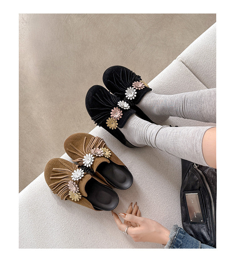Karin Luna   Tassel Three-Dimensional Flower Thick-Soled Closed-Toe Slippers