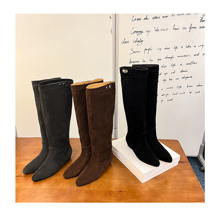 Karin Luna In Stock Spot Goods  Bestselling Suede Leather Sold Out Fast: Pile of Matte Inner Height-Increasing Western Boots