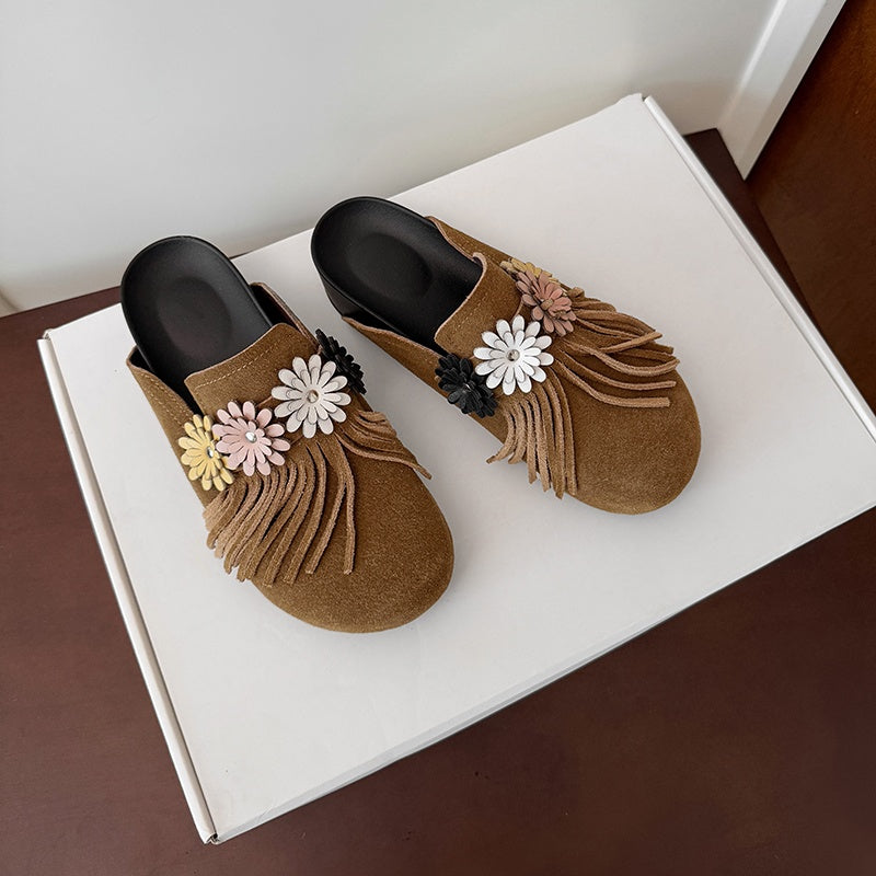 Karin Luna   Tassel Three-Dimensional Flower Thick-Soled Closed-Toe Slippers