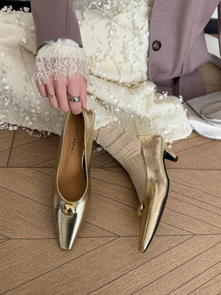 Karin Luna In Stock In Stock ~Basic Versatile French Style Small Square Toe Shallow Mouth Single Shoes