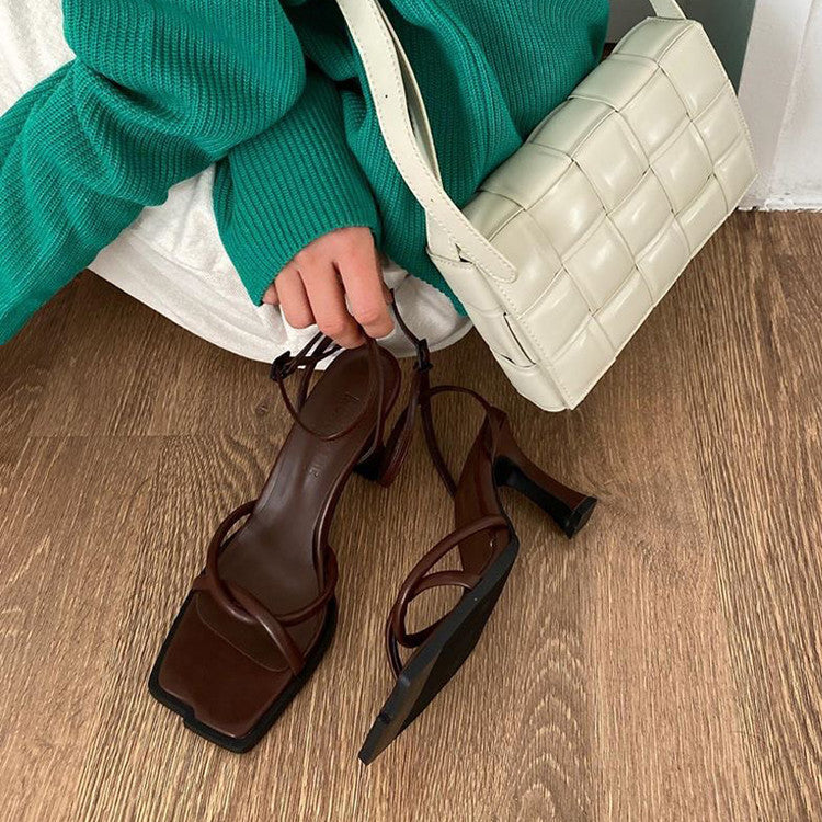 Karin Luna Classic Style  In stock  Basic Versatile Cross Strap High Heel Sandals