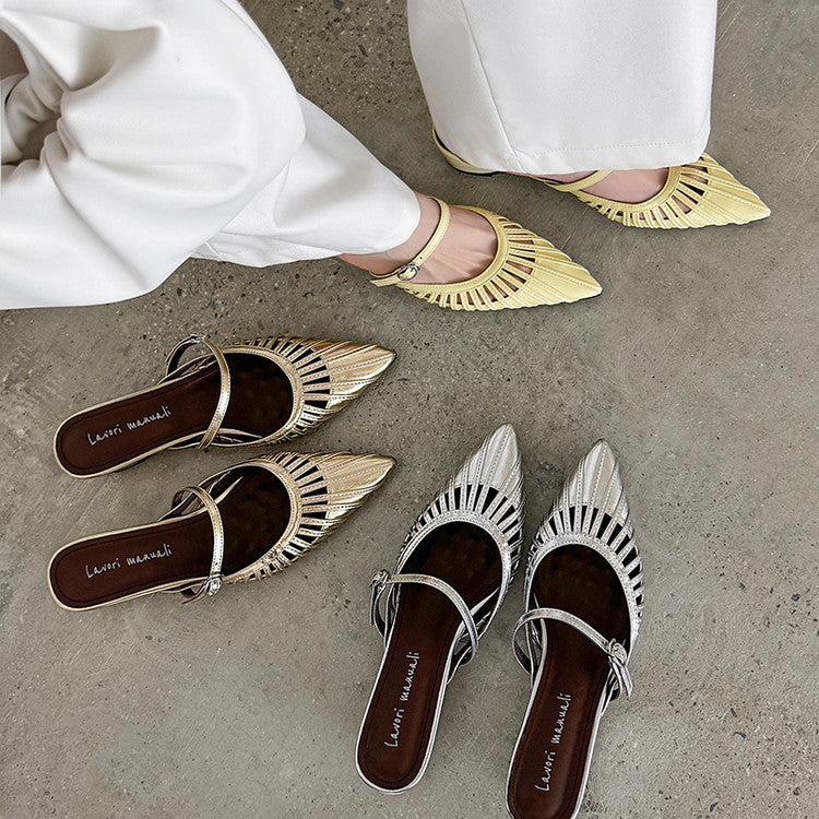 Karin Luna Casual Feel~In stock Pointed Toe Hollow Design Note Pointed Toe Slippers