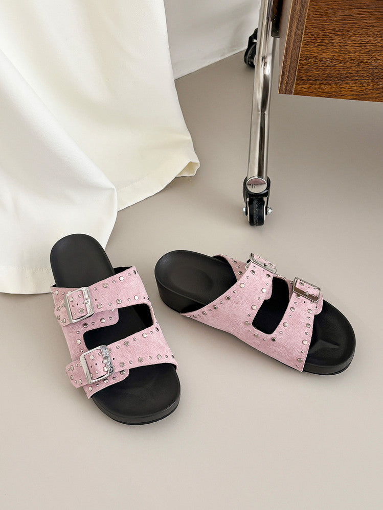 Karin Luna In Stock Spot Goods Casual Thick-Soled Belt Buckle Slippers