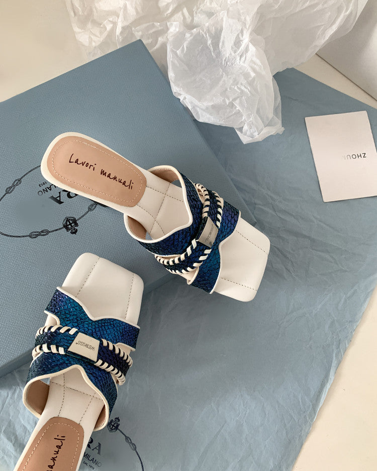 Karin Luna Fish Skin Series~ Hot-selling Square-Toe Slippers with Built-in Traffic