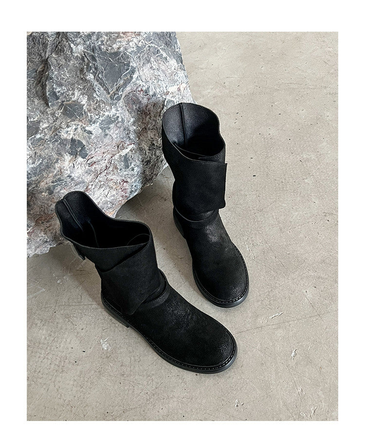 Karin Luna In Stock Spot Goods  Super textured Lazy Style Thick-Soled Ankle Boots