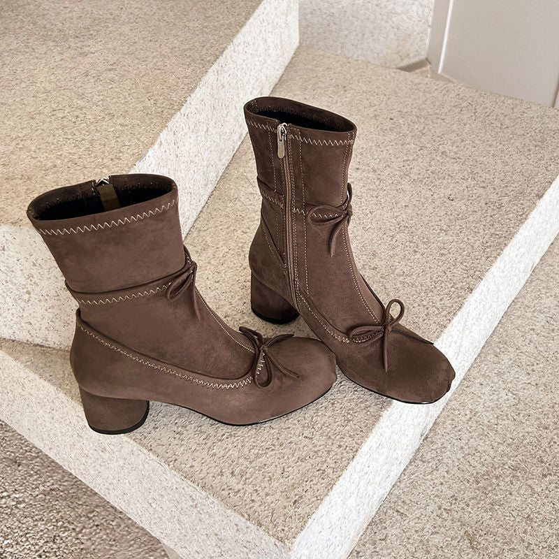Karin Luna In Stock Spot Goods Hot-Selling Sweet Standard Bow Round-Toe Slim Short Boots
