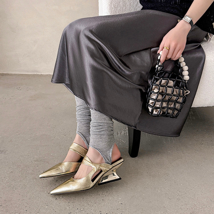 Karin Luna In Stock Spot Goods  Pointed Toe Irregular Heel Elegant Retro Strap Slippers
