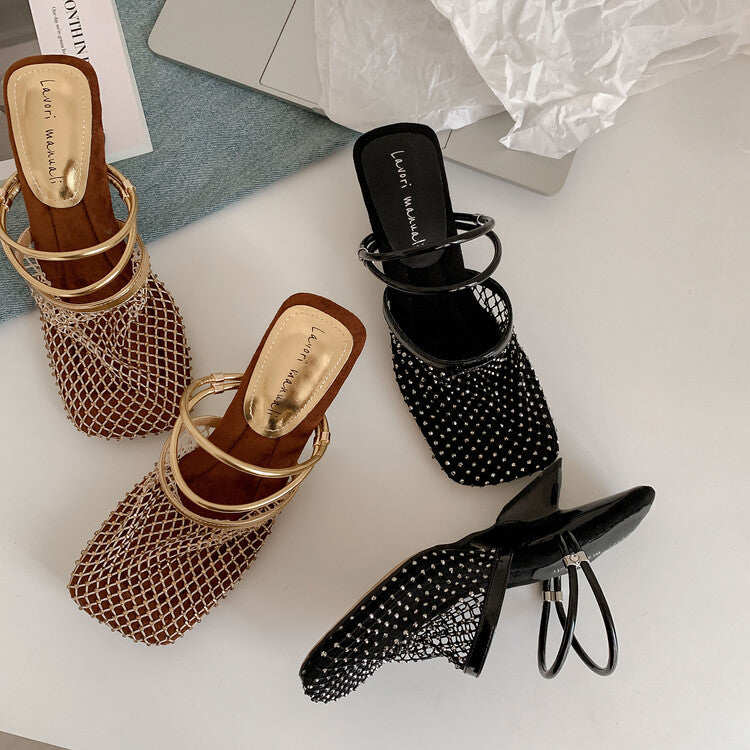 Karin Luna Highlights Fairness~In stock  Closed-Toe Diamond Mesh Unisex Convertible Sandals