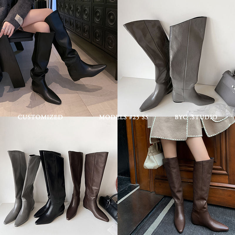 Karin Luna Elegant Style Slanted Inner Height-Increasing Long Boots