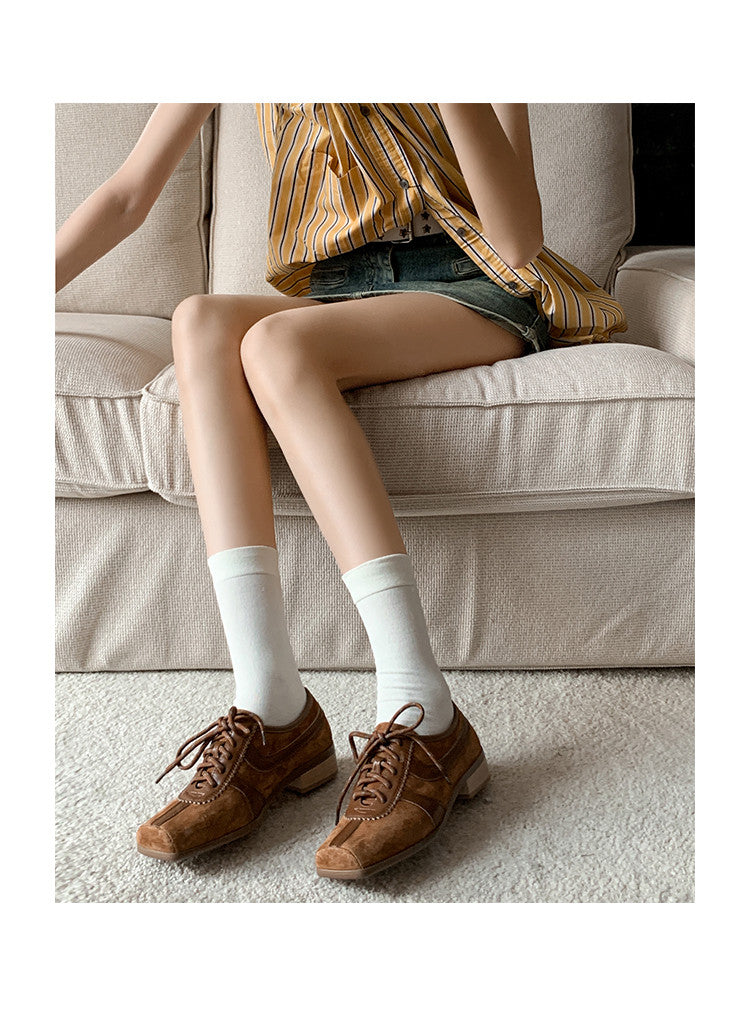 Karin Luna In Stock Spot Goods   Pig Nose Thin Strap Square Toe Patchwork Single Shoes
